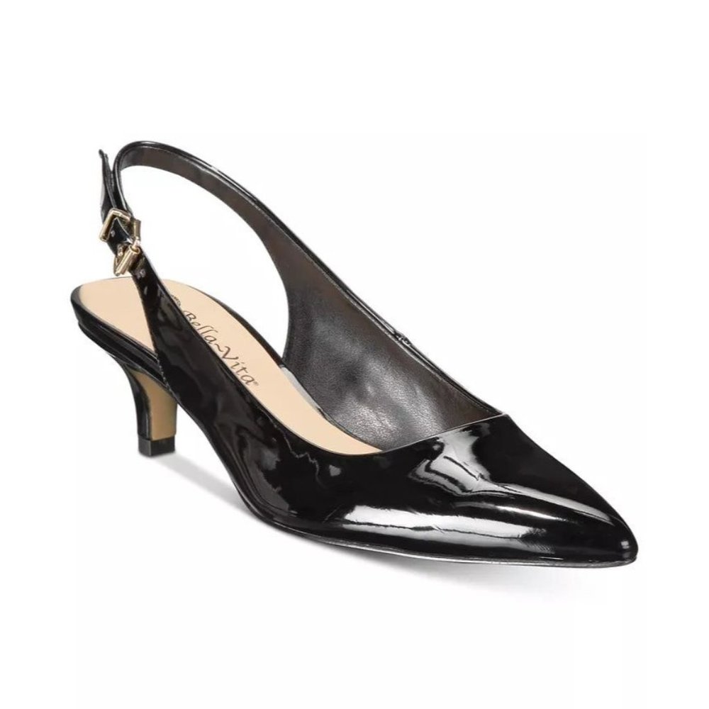 BELLA VITA Scarlett II Kitten-Heel Slingback Pumps - Black Patent - SZ 8.5
